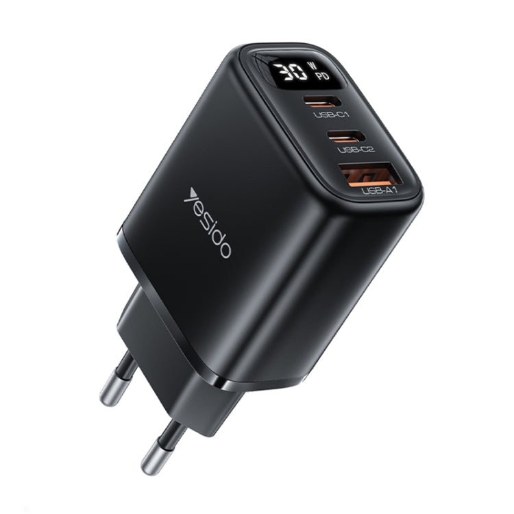 شاحن Yesido YC69 بقوة 30 واط USB + USB-C مزدوج / Type-C مع شاشة رقمية، المواصفات: قابس الاتحاد الأوروبي، YC69