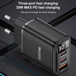 شاحن Yesido YC69 بقوة 30 واط USB + USB-C مزدوج / Type-C مع شاشة رقمية، المواصفات: قابس الاتحاد الأوروبي، YC69