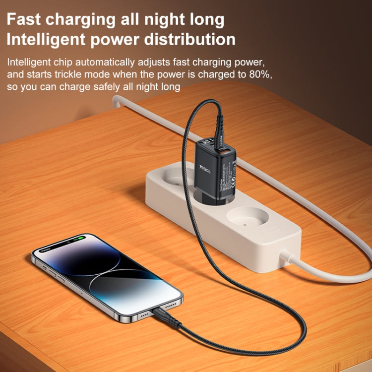 شاحن Yesido YC69 بقوة 30 واط USB + USB-C مزدوج / Type-C مع شاشة رقمية، المواصفات: قابس الاتحاد الأوروبي، YC69
