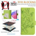 حافظة هاتف جلدية مقاومة للسرقة بتقنية RFID مع نقش وردة بارز، لهواتف iPhone 14 Pro Max، iPhone SE 2022 / SE 2020 / 8 / 7، iPhone 13 Pro Max، iPhone 13 Pro، iPhone 13 mini، iPhone 12 / 12 Pro، iPhone 12 Pro Max، iPhone 12 mini
