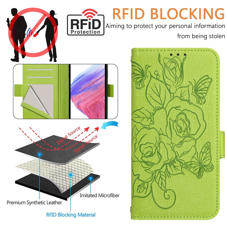 حافظة هاتف جلدية مقاومة للسرقة بتقنية RFID مع نقش وردة بارز، لهواتف iPhone 14 Pro Max، iPhone SE 2022 / SE 2020 / 8 / 7، iPhone 13 Pro Max، iPhone 13 Pro، iPhone 13 mini، iPhone 12 / 12 Pro، iPhone 12 Pro Max، iPhone 12 mini