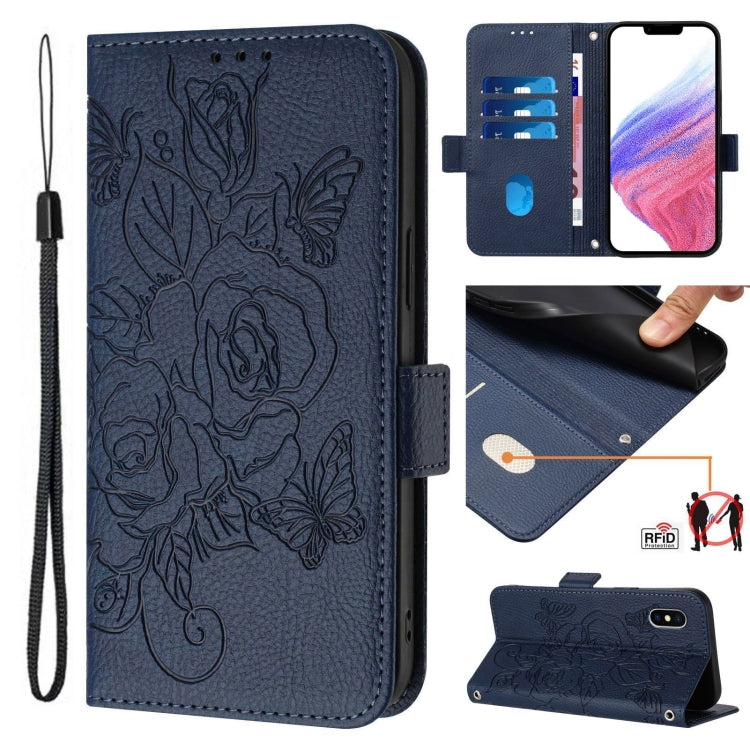 غطاء هاتف جلدي مضاد للسرقة مع نقش وردة وتقنية RFID، لهواتف iPhone 11 Pro Max، iPhone 11، iPhone 11 Pro، iPhone XS / X، iPhone XR، iPhone XS Max، iPhone 8 Plus / 7 Plus