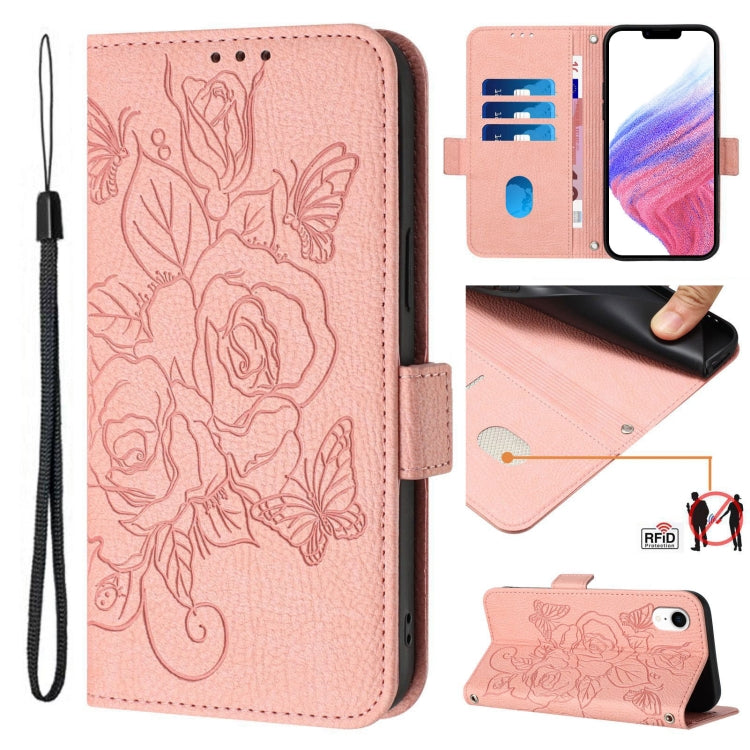 غطاء هاتف جلدي مضاد للسرقة مع نقش وردة وتقنية RFID، لهواتف iPhone 11 Pro Max، iPhone 11، iPhone 11 Pro، iPhone XS / X، iPhone XR، iPhone XS Max، iPhone 8 Plus / 7 Plus