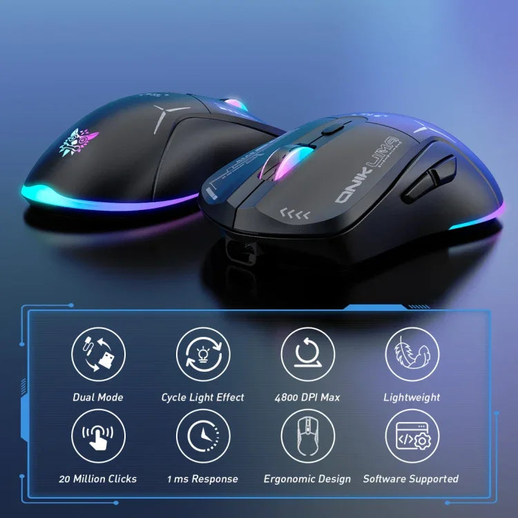 ماوس ONIKUMA CW917 RGB بدقة 4800DPI ثنائي الوضع سلكي + لاسلكي 2.4GHz، CW917 (أسود)، CW917 (أبيض)