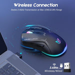 ماوس ONIKUMA CW917 RGB بدقة 4800DPI ثنائي الوضع سلكي + لاسلكي 2.4GHz، CW917 (أسود)، CW917 (أبيض)