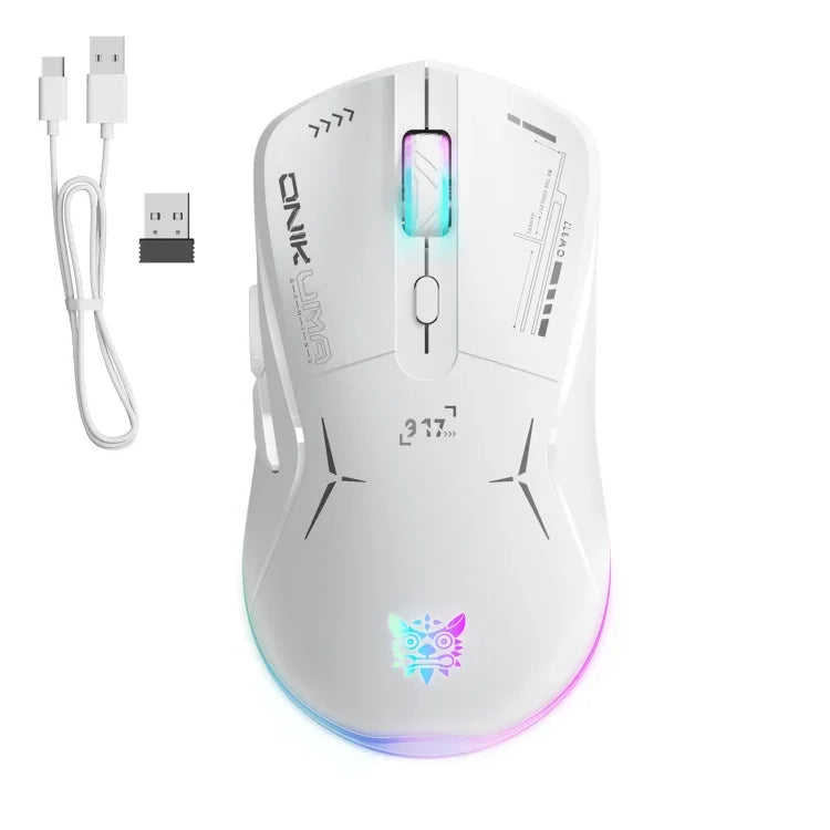 ماوس ONIKUMA CW917 RGB بدقة 4800DPI ثنائي الوضع سلكي + لاسلكي 2.4GHz، CW917 (أسود)، CW917 (أبيض)