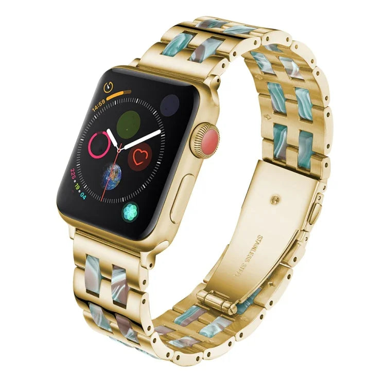 Stainless Steel + Resin Watch Wrist Strap, For Apple Watch 5 & 4 44mm / 3 & 2 & 1 42mm, For Apple Watch Series 8&7 41mm / SE 2&6&SE&5&4 40mm / 3&2&1 38mm, For Apple Watch Series 7 41mm / 6 & SE & 5 & 4 40mm / 3 & 2 & 1 38mm