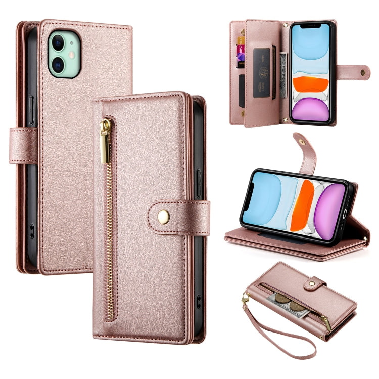 حقيبة محفظة بسحاب مع تسع فتحات بطاقات من الجلد لهاتف، لهواتف iPhone 11 Pro Max، iPhone 11، iPhone 11 Pro