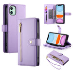 حقيبة محفظة بسحاب مع تسع فتحات بطاقات من الجلد لهاتف، لهواتف iPhone 11 Pro Max، iPhone 11، iPhone 11 Pro