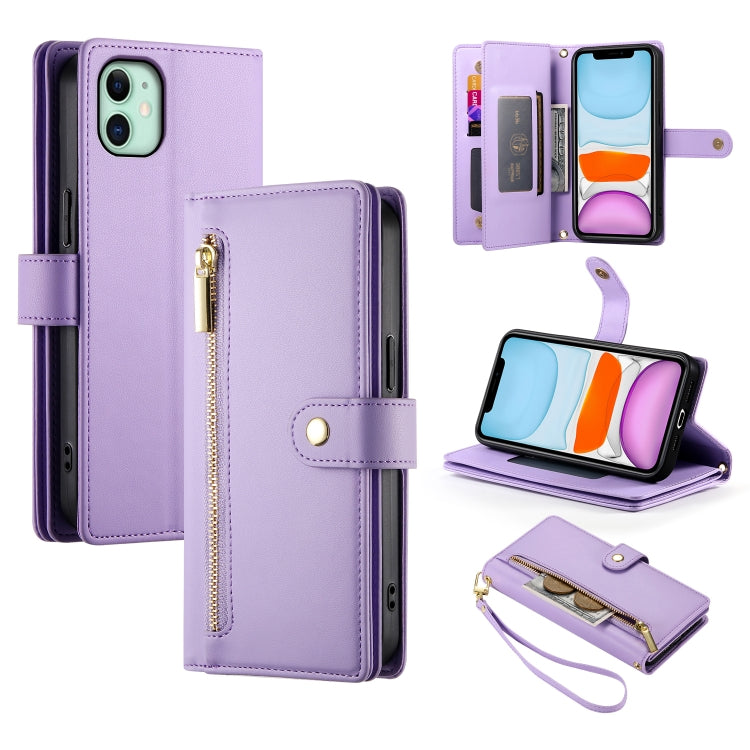 حقيبة محفظة بسحاب مع تسع فتحات بطاقات من الجلد لهاتف، لهواتف iPhone 11 Pro Max، iPhone 11، iPhone 11 Pro