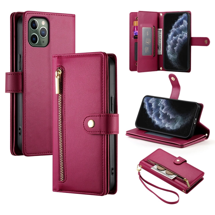 حقيبة محفظة بسحاب مع تسع فتحات بطاقات من الجلد لهاتف، لهواتف iPhone 11 Pro Max، iPhone 11، iPhone 11 Pro