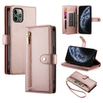 حقيبة محفظة بسحاب مع تسع فتحات بطاقات من الجلد لهاتف، لهواتف iPhone 11 Pro Max، iPhone 11، iPhone 11 Pro