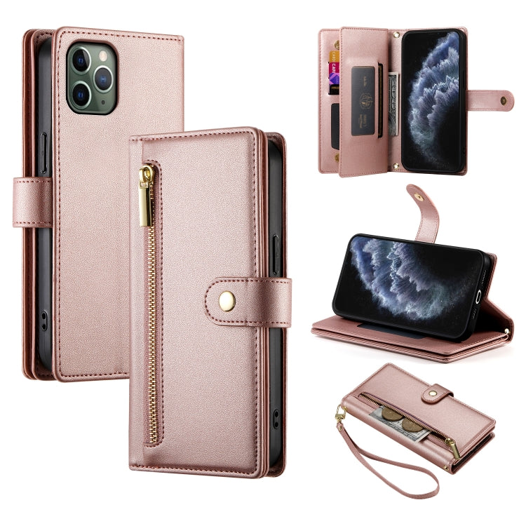 حقيبة محفظة بسحاب مع تسع فتحات بطاقات من الجلد لهاتف، لهواتف iPhone 11 Pro Max، iPhone 11، iPhone 11 Pro