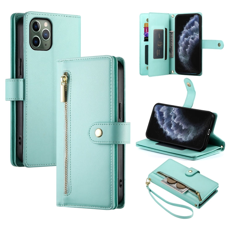 حقيبة محفظة بسحاب مع تسع فتحات بطاقات من الجلد لهاتف، لهواتف iPhone 11 Pro Max، iPhone 11، iPhone 11 Pro