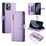 حقيبة محفظة بسحاب مع تسع فتحات بطاقات من الجلد لهاتف، لهواتف iPhone 11 Pro Max، iPhone 11، iPhone 11 Pro