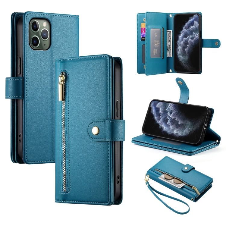 حقيبة محفظة بسحاب مع تسع فتحات بطاقات من الجلد لهاتف، لهواتف iPhone 11 Pro Max، iPhone 11، iPhone 11 Pro