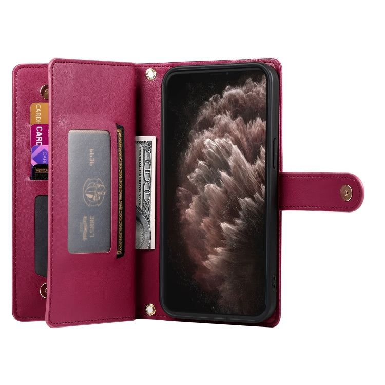 حقيبة محفظة بسحاب مع تسع فتحات بطاقات من الجلد لهاتف، لهواتف iPhone 11 Pro Max، iPhone 11، iPhone 11 Pro