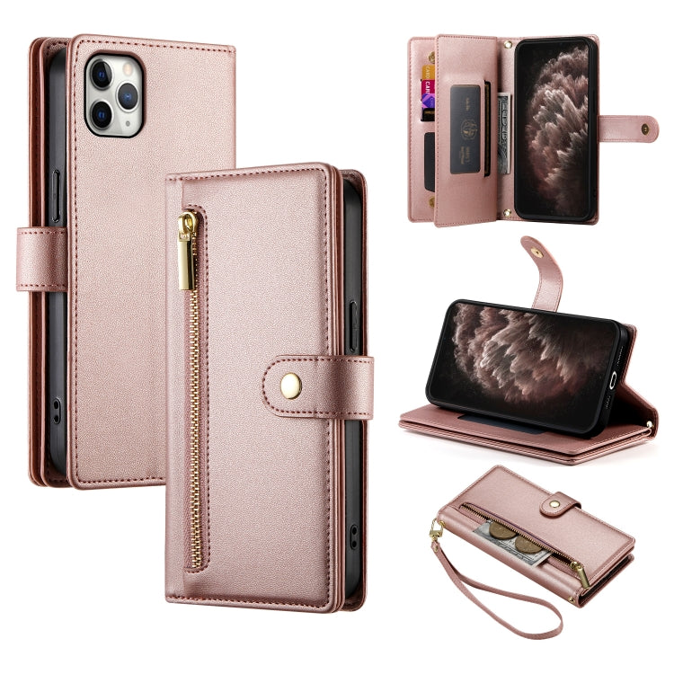 حقيبة محفظة بسحاب مع تسع فتحات بطاقات من الجلد لهاتف، لهواتف iPhone 11 Pro Max، iPhone 11، iPhone 11 Pro