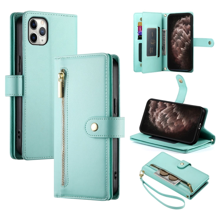 حقيبة محفظة بسحاب مع تسع فتحات بطاقات من الجلد لهاتف، لهواتف iPhone 11 Pro Max، iPhone 11، iPhone 11 Pro
