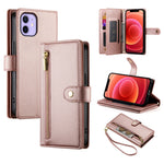 حقيبة محفظة بسحاب مع تسع فتحات بطاقات من الجلد لهاتف، لهواتف iPhone 14 Pro Max، iPhone 13 Pro Max، iPhone 13 Pro، iPhone 13، iPhone 13 mini، iPhone 12 / 12 Pro، iPhone 12 Pro Max، iPhone 12 mini