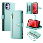 حقيبة محفظة بسحاب مع تسع فتحات بطاقات من الجلد لهاتف، لهواتف iPhone 14 Pro Max، iPhone 13 Pro Max، iPhone 13 Pro، iPhone 13، iPhone 13 mini، iPhone 12 / 12 Pro، iPhone 12 Pro Max، iPhone 12 mini