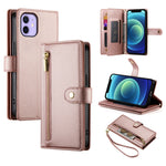 حقيبة محفظة بسحاب مع تسع فتحات بطاقات من الجلد لهاتف، لهواتف iPhone 14 Pro Max، iPhone 13 Pro Max، iPhone 13 Pro، iPhone 13، iPhone 13 mini، iPhone 12 / 12 Pro، iPhone 12 Pro Max، iPhone 12 mini