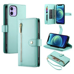 حقيبة محفظة بسحاب مع تسع فتحات بطاقات من الجلد لهاتف، لهواتف iPhone 14 Pro Max، iPhone 13 Pro Max، iPhone 13 Pro، iPhone 13، iPhone 13 mini، iPhone 12 / 12 Pro، iPhone 12 Pro Max، iPhone 12 mini