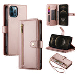 حقيبة محفظة بسحاب مع تسع فتحات بطاقات من الجلد لهاتف، لهواتف iPhone 14 Pro Max، iPhone 13 Pro Max، iPhone 13 Pro، iPhone 13، iPhone 13 mini، iPhone 12 / 12 Pro، iPhone 12 Pro Max، iPhone 12 mini