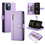 حقيبة محفظة بسحاب مع تسع فتحات بطاقات من الجلد لهاتف، لهواتف iPhone 14 Pro Max، iPhone 13 Pro Max، iPhone 13 Pro، iPhone 13، iPhone 13 mini، iPhone 12 / 12 Pro، iPhone 12 Pro Max، iPhone 12 mini