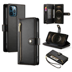 حقيبة محفظة بسحاب مع تسع فتحات بطاقات من الجلد لهاتف، لهواتف iPhone 14 Pro Max، iPhone 13 Pro Max، iPhone 13 Pro، iPhone 13، iPhone 13 mini، iPhone 12 / 12 Pro، iPhone 12 Pro Max، iPhone 12 mini
