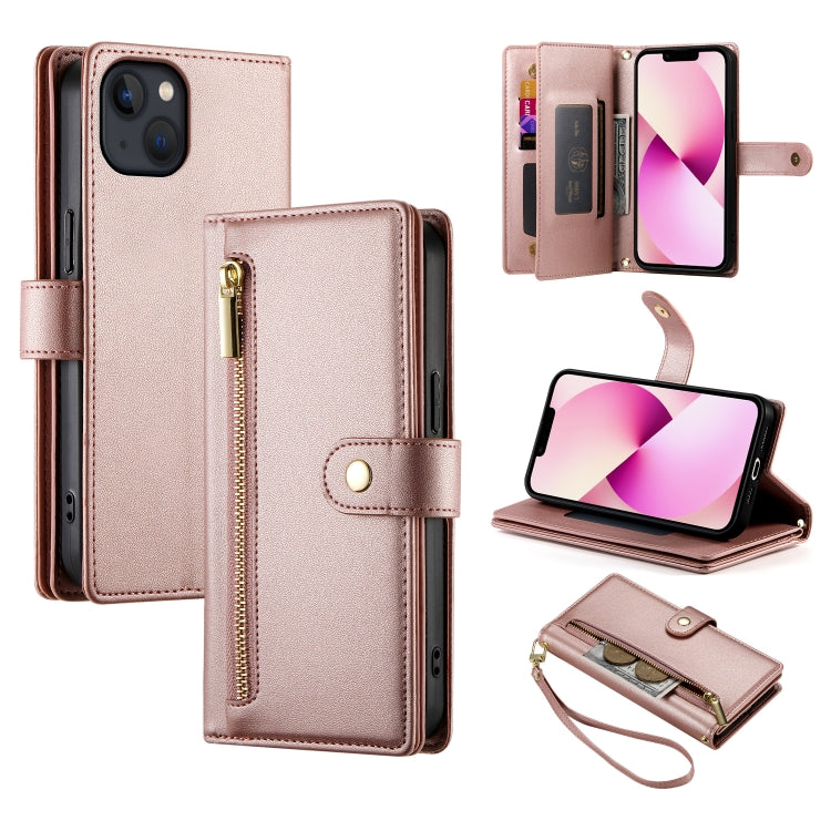 حقيبة محفظة بسحاب مع تسع فتحات بطاقات من الجلد لهاتف، لهواتف iPhone 14 Pro Max، iPhone 13 Pro Max، iPhone 13 Pro، iPhone 13، iPhone 13 mini، iPhone 12 / 12 Pro، iPhone 12 Pro Max، iPhone 12 mini