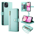 حقيبة محفظة بسحاب مع تسع فتحات بطاقات من الجلد لهاتف، لهواتف iPhone 14 Pro Max، iPhone 13 Pro Max، iPhone 13 Pro، iPhone 13، iPhone 13 mini، iPhone 12 / 12 Pro، iPhone 12 Pro Max، iPhone 12 mini