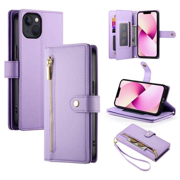 حقيبة محفظة بسحاب مع تسع فتحات بطاقات من الجلد لهاتف، لهواتف iPhone 14 Pro Max، iPhone 13 Pro Max، iPhone 13 Pro، iPhone 13، iPhone 13 mini، iPhone 12 / 12 Pro، iPhone 12 Pro Max، iPhone 12 mini
