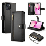 حقيبة محفظة بسحاب مع تسع فتحات بطاقات من الجلد لهاتف، لهواتف iPhone 14 Pro Max، iPhone 13 Pro Max، iPhone 13 Pro، iPhone 13، iPhone 13 mini، iPhone 12 / 12 Pro، iPhone 12 Pro Max، iPhone 12 mini