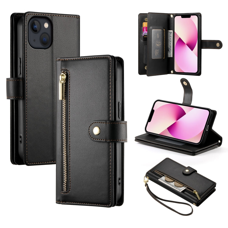 حقيبة محفظة بسحاب مع تسع فتحات بطاقات من الجلد لهاتف، لهواتف iPhone 14 Pro Max، iPhone 13 Pro Max، iPhone 13 Pro، iPhone 13، iPhone 13 mini، iPhone 12 / 12 Pro، iPhone 12 Pro Max، iPhone 12 mini