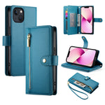 حقيبة محفظة بسحاب مع تسع فتحات بطاقات من الجلد لهاتف، لهواتف iPhone 14 Pro Max، iPhone 13 Pro Max، iPhone 13 Pro، iPhone 13، iPhone 13 mini، iPhone 12 / 12 Pro، iPhone 12 Pro Max، iPhone 12 mini