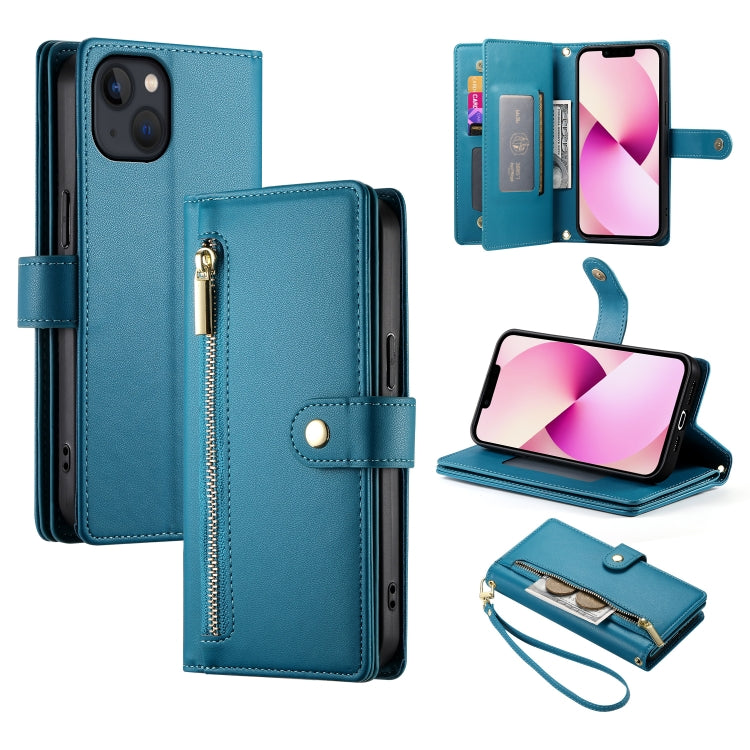 حقيبة محفظة بسحاب مع تسع فتحات بطاقات من الجلد لهاتف، لهواتف iPhone 14 Pro Max، iPhone 13 Pro Max، iPhone 13 Pro، iPhone 13، iPhone 13 mini، iPhone 12 / 12 Pro، iPhone 12 Pro Max، iPhone 12 mini