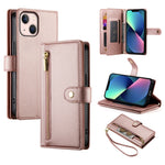 حقيبة محفظة بسحاب مع تسع فتحات بطاقات من الجلد لهاتف، لهواتف iPhone 14 Pro Max، iPhone 13 Pro Max، iPhone 13 Pro، iPhone 13، iPhone 13 mini، iPhone 12 / 12 Pro، iPhone 12 Pro Max، iPhone 12 mini