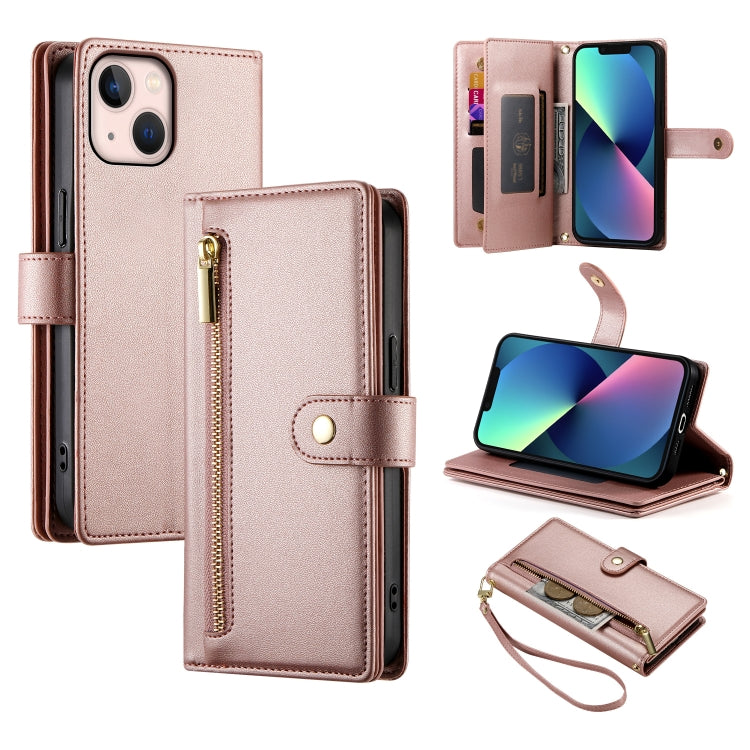 حقيبة محفظة بسحاب مع تسع فتحات بطاقات من الجلد لهاتف، لهواتف iPhone 14 Pro Max، iPhone 13 Pro Max، iPhone 13 Pro، iPhone 13، iPhone 13 mini، iPhone 12 / 12 Pro، iPhone 12 Pro Max، iPhone 12 mini