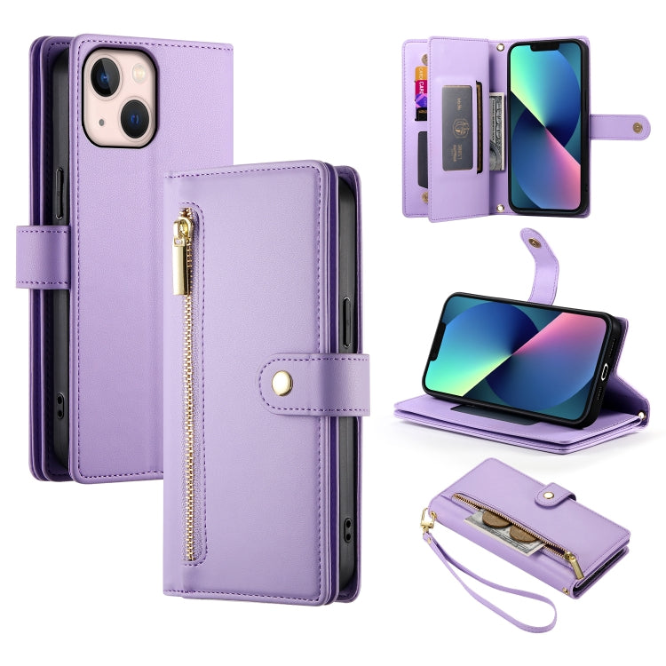 حقيبة محفظة بسحاب مع تسع فتحات بطاقات من الجلد لهاتف، لهواتف iPhone 14 Pro Max، iPhone 13 Pro Max، iPhone 13 Pro، iPhone 13، iPhone 13 mini، iPhone 12 / 12 Pro، iPhone 12 Pro Max، iPhone 12 mini