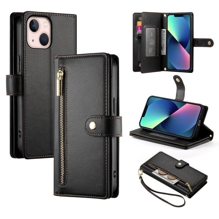 حقيبة محفظة بسحاب مع تسع فتحات بطاقات من الجلد لهاتف، لهواتف iPhone 14 Pro Max، iPhone 13 Pro Max، iPhone 13 Pro، iPhone 13، iPhone 13 mini، iPhone 12 / 12 Pro، iPhone 12 Pro Max، iPhone 12 mini