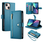 حقيبة محفظة بسحاب مع تسع فتحات بطاقات من الجلد لهاتف، لهواتف iPhone 14 Pro Max، iPhone 13 Pro Max، iPhone 13 Pro، iPhone 13، iPhone 13 mini، iPhone 12 / 12 Pro، iPhone 12 Pro Max، iPhone 12 mini