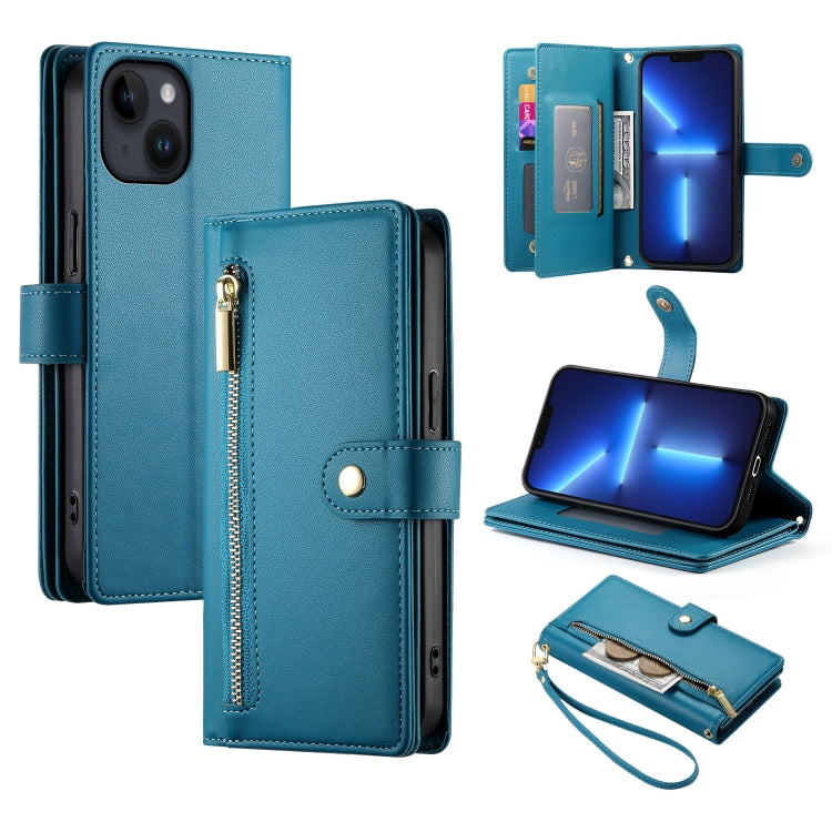 حقيبة محفظة بسحاب مع تسع فتحات بطاقات من الجلد لهاتف، لهواتف iPhone 14 Pro Max، iPhone 13 Pro Max، iPhone 13 Pro، iPhone 13، iPhone 13 mini، iPhone 12 / 12 Pro، iPhone 12 Pro Max، iPhone 12 mini