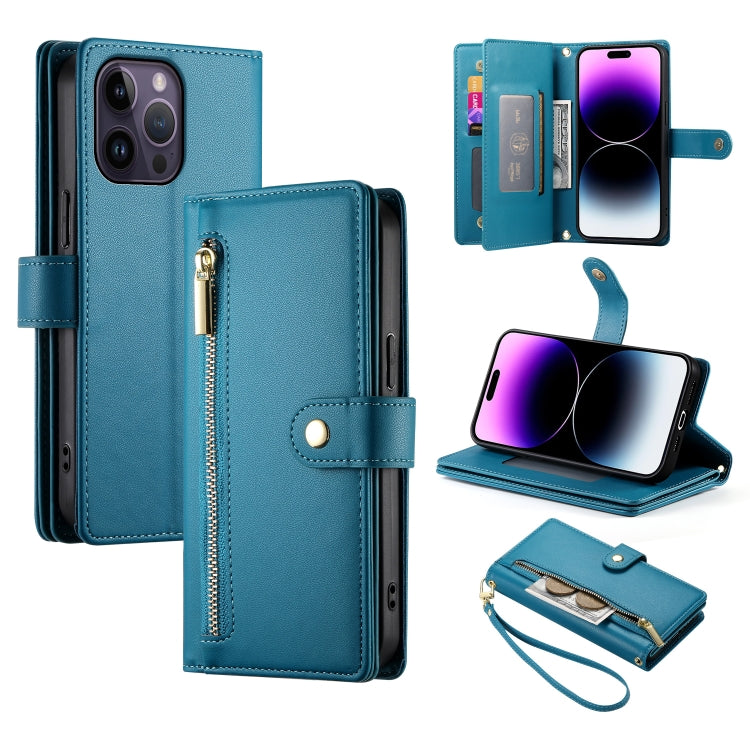 حقيبة محفظة بسحاب مع تسع فتحات بطاقات من الجلد لهاتف، لهواتف iPhone 14 Pro Max، iPhone 13 Pro Max، iPhone 13 Pro، iPhone 13، iPhone 13 mini، iPhone 12 / 12 Pro، iPhone 12 Pro Max، iPhone 12 mini