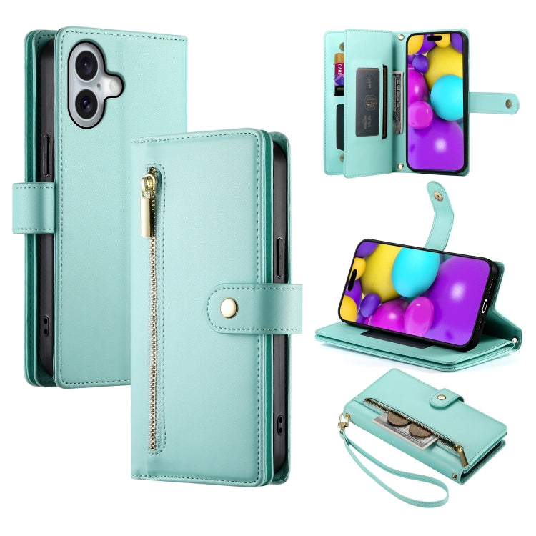 حقيبة محفظة بسحاب مع تسع فتحات بطاقات من الجلد لهاتف، لهواتف iPhone 17 Pro Max، iPhone 17 Pro، iPhone 17، iPhone Air، iPhone 16e، iPhone 16 Pro Max، iPhone 16 Pro، iPhone 16 Plus
