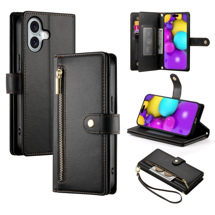 حقيبة محفظة بسحاب مع تسع فتحات بطاقات من الجلد لهاتف، لهواتف iPhone 17 Pro Max، iPhone 17 Pro، iPhone 17، iPhone Air، iPhone 16e، iPhone 16 Pro Max، iPhone 16 Pro، iPhone 16 Plus