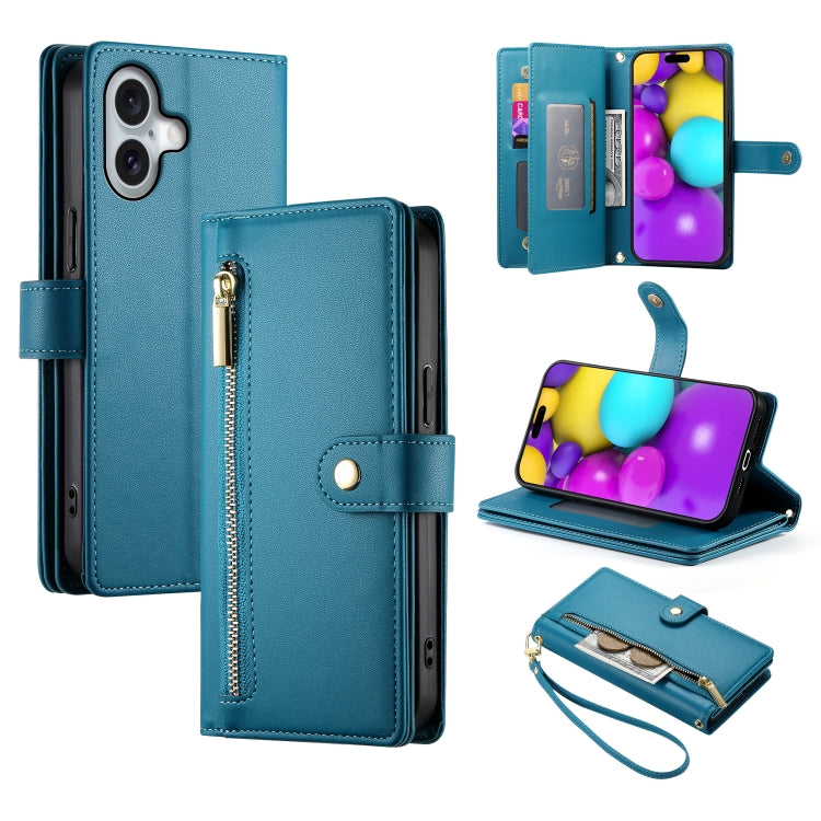 حقيبة محفظة بسحاب مع تسع فتحات بطاقات من الجلد لهاتف، لهواتف iPhone 17 Pro Max، iPhone 17 Pro، iPhone 17، iPhone Air، iPhone 16e، iPhone 16 Pro Max، iPhone 16 Pro، iPhone 16 Plus