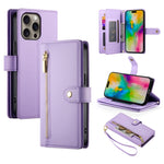 حقيبة محفظة بسحاب مع تسع فتحات بطاقات من الجلد لهاتف، لهواتف iPhone 17 Pro Max، iPhone 17 Pro، iPhone 17، iPhone Air، iPhone 16e، iPhone 16 Pro Max، iPhone 16 Pro، iPhone 16 Plus