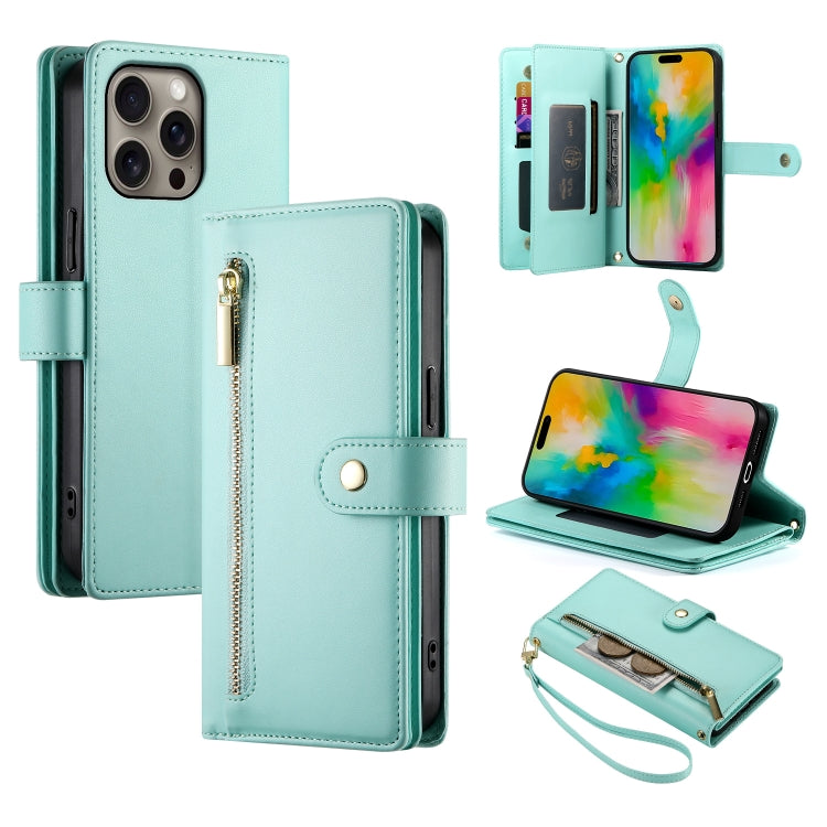 حقيبة محفظة بسحاب مع تسع فتحات بطاقات من الجلد لهاتف، لهواتف iPhone 17 Pro Max، iPhone 17 Pro، iPhone 17، iPhone Air، iPhone 16e، iPhone 16 Pro Max، iPhone 16 Pro، iPhone 16 Plus