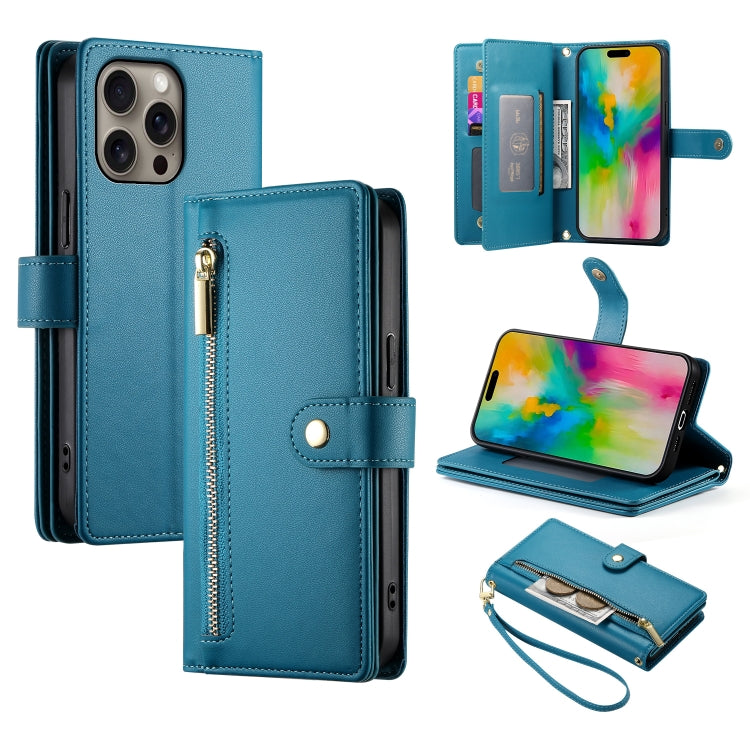 حقيبة محفظة بسحاب مع تسع فتحات بطاقات من الجلد لهاتف، لهواتف iPhone 17 Pro Max، iPhone 17 Pro، iPhone 17، iPhone Air، iPhone 16e، iPhone 16 Pro Max، iPhone 16 Pro، iPhone 16 Plus